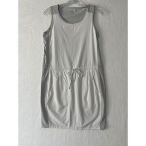 Athleta Women XS Grey White Colorblock Zoe Nylon Drawstring Waist Pocket Dress